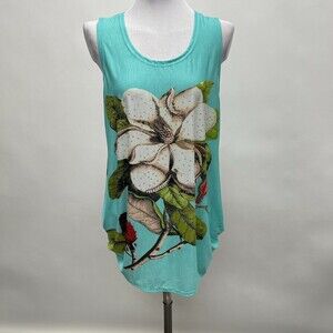 Aronia Women's Top Size 1XL Multicolor Blue Green White Red Floral Sleeveless